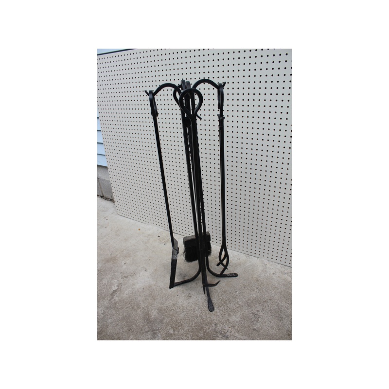 Hand-Forged Iron Antique Fireplace Tools Set
