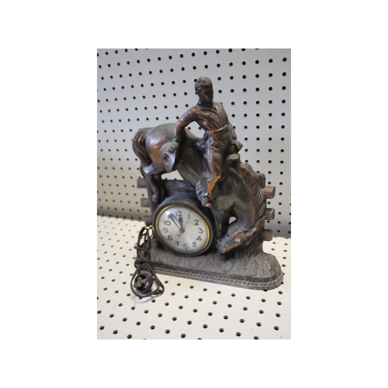 Vintage Antique Sessions Rodeo Bucking Bronco Cowboy Western Bronze 14x12 Clock