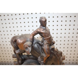 Vintage Antique Sessions Rodeo Bucking Bronco Cowboy Western Bronze 14x12 Clock