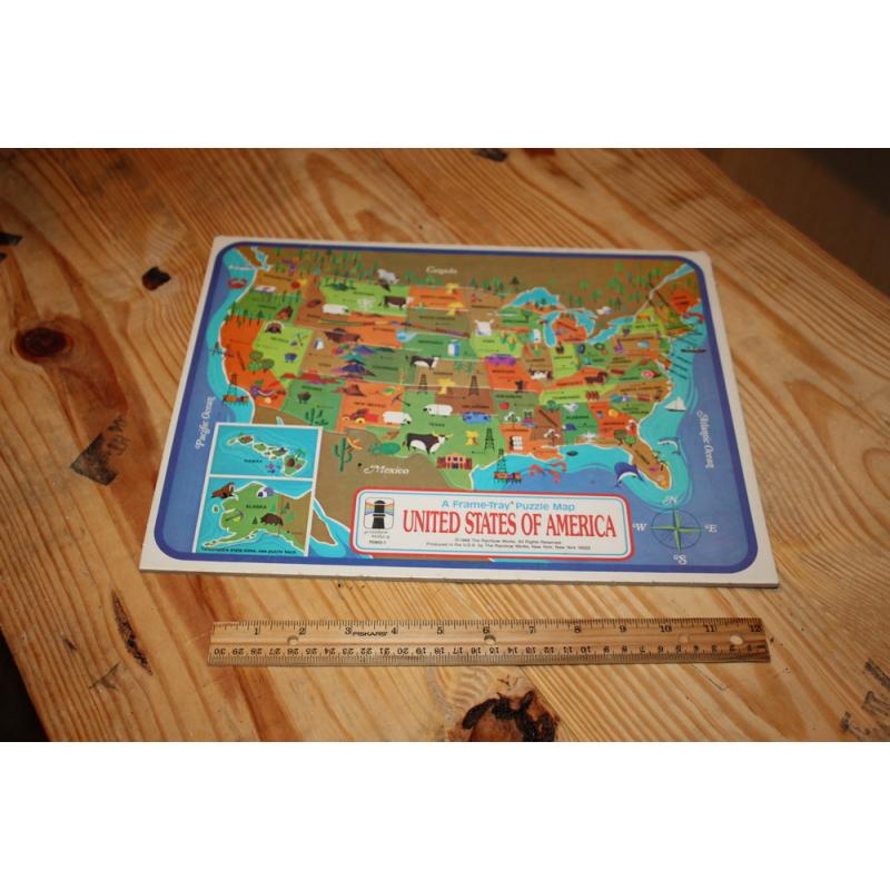 Vintage United States Map Puzzle A Frame-Tray Puzzle Map Rainbow Works