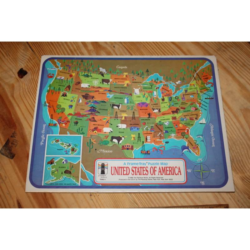 Vintage United States Map Puzzle A Frame-Tray Puzzle Map Rainbow Works