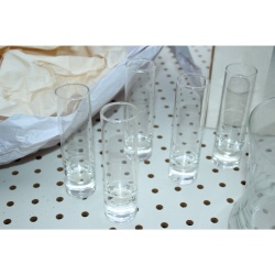 Vintage Pier 1 Imports Shot Glasses And Glass Ice Chiller Bowl, Pier One Barware