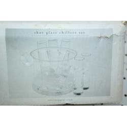 Vintage Pier 1 Imports Shot Glasses And Glass Ice Chiller Bowl, Pier One Barware