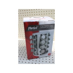 PARINI 17-PC STAINLESS STEEL CAROUSEL SPICE RACK W/ GLASS JARS REVOLVING NEW