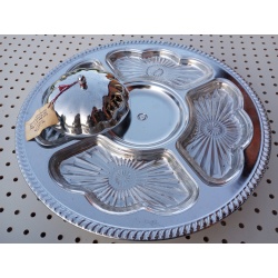 Vtg 50’s LARGE Hellerware Chromium Chrome 4 Tray Lazy Susan Veggie Relish Server