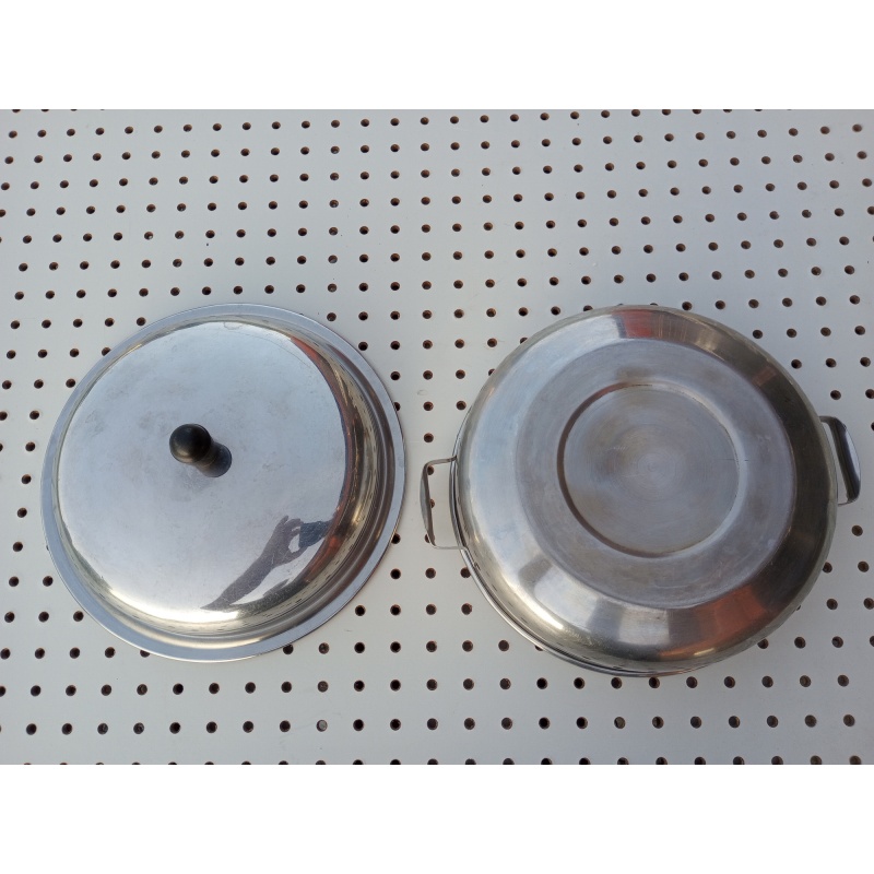 VINTAGE SILVER METAL SERVING BOWL WITH LID