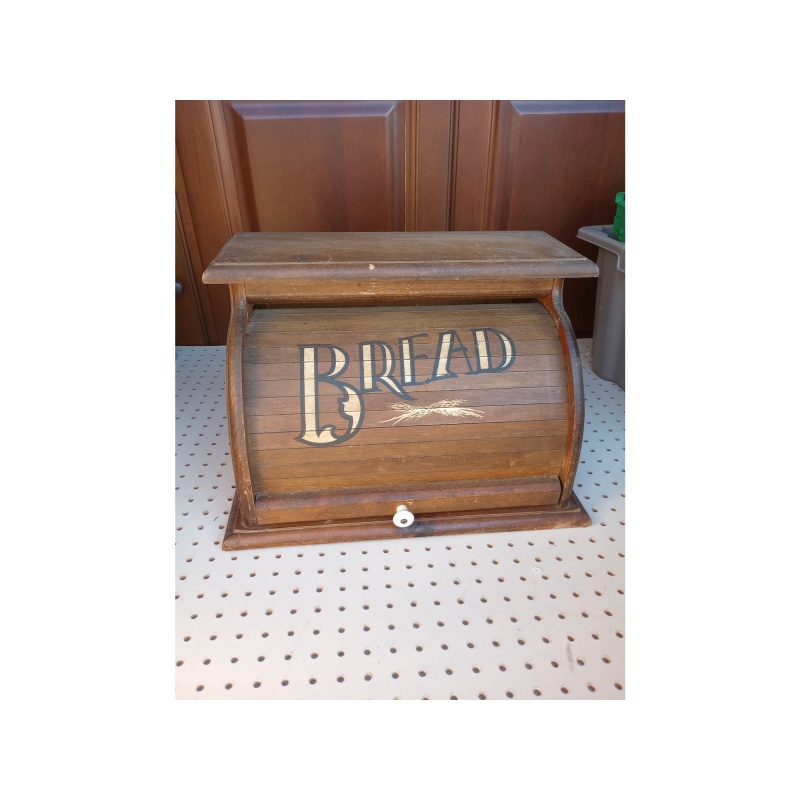 Vintage Country Wood Roll Top Door Bread Storage Box Rustic Primitive Farmhouse