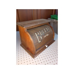 Vintage Country Wood Roll Top Door Bread Storage Box Rustic Primitive Farmhouse