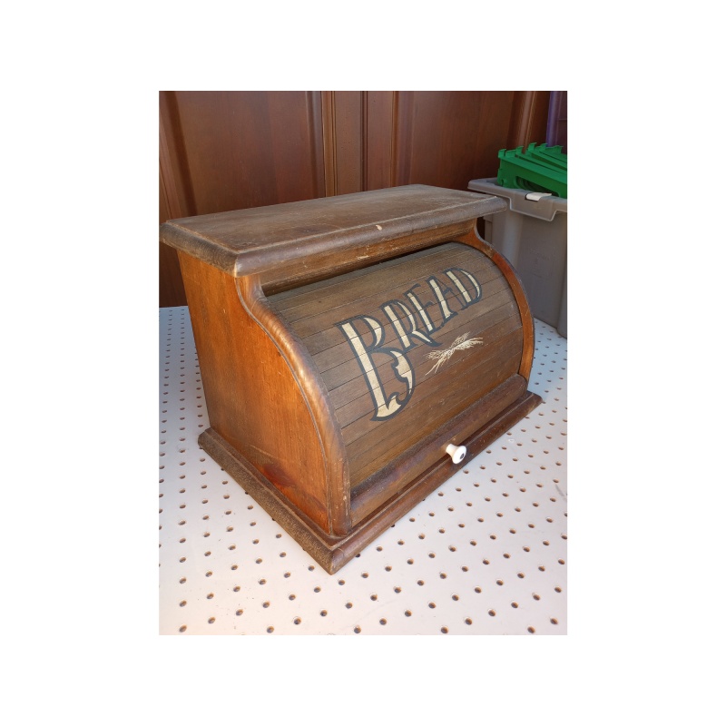 Vintage Country Wood Roll Top Door Bread Storage Box Rustic Primitive Farmhouse