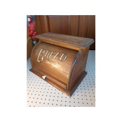 Vintage Country Wood Roll Top Door Bread Storage Box Rustic Primitive Farmhouse