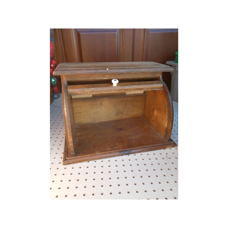 Vintage Country Wood Roll Top Door Bread Storage Box Rustic Primitive Farmhouse