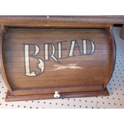 Vintage Country Wood Roll Top Door Bread Storage Box Rustic Primitive Farmhouse