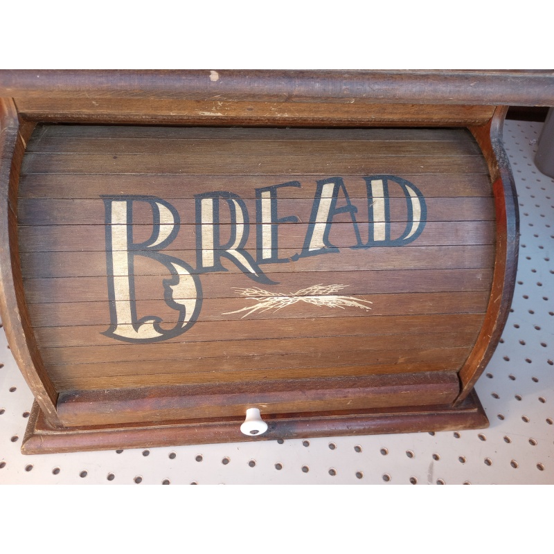 Vintage Country Wood Roll Top Door Bread Storage Box Rustic Primitive Farmhouse