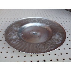 Vintage 1950s aluminum Lazy Susan serving tray with place for dish insert. 