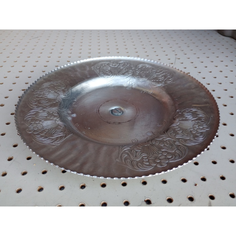 Vintage 1950s aluminum Lazy Susan serving tray with place for dish insert. 