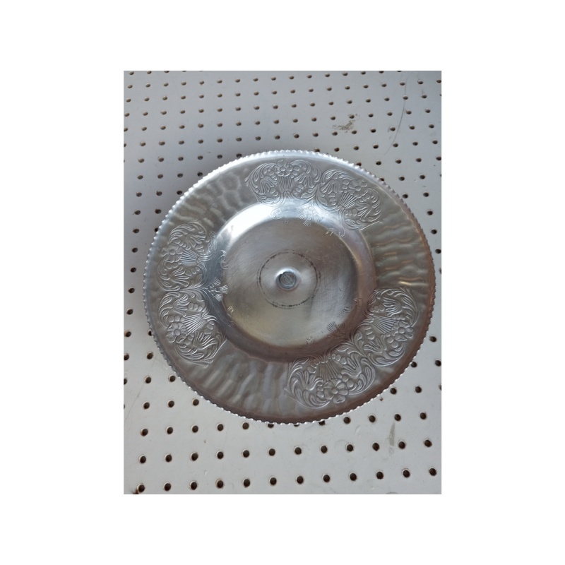 Vintage 1950s aluminum Lazy Susan serving tray with place for dish insert. 