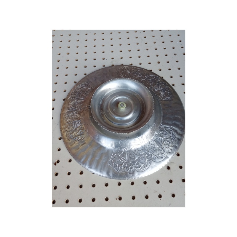 Vintage 1950s aluminum Lazy Susan serving tray with place for dish insert. 