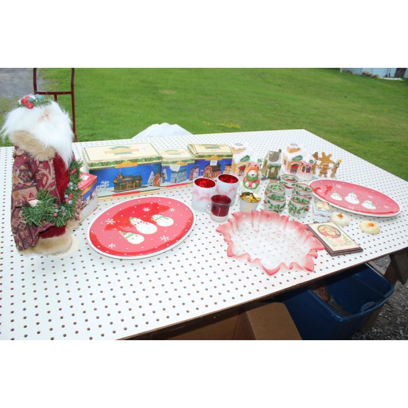 Lot of holiday Christmas items - figurines platters cups candleholders & More