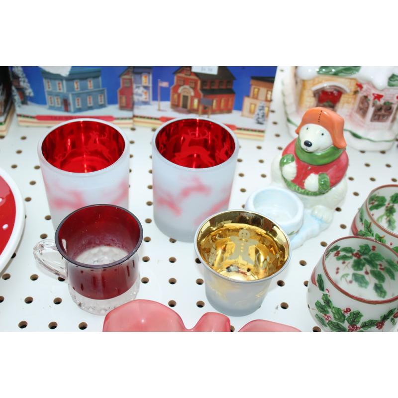Lot of holiday Christmas items - figurines platters cups candleholders & More