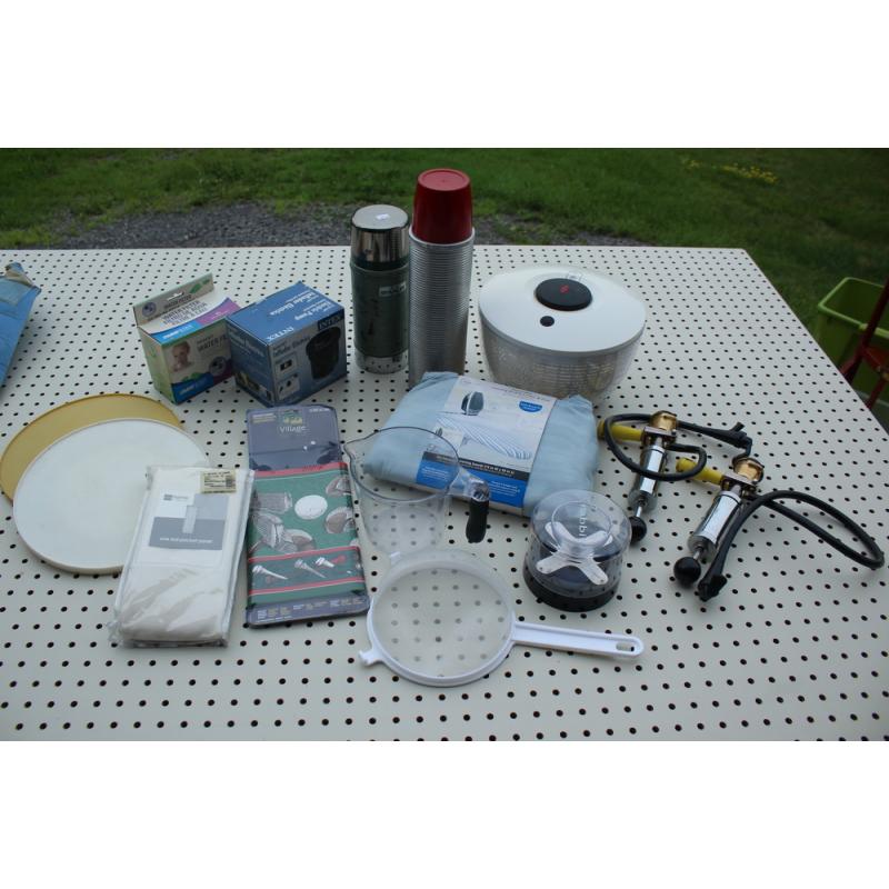 Miscellaneous lot kitchenware thermoses water filter taps golf border and more
