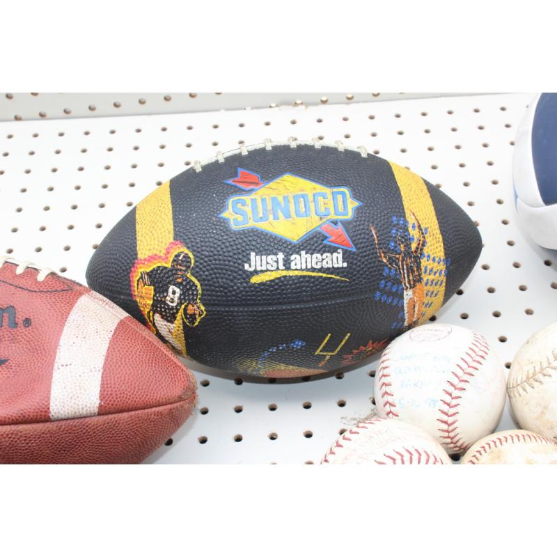 Football - Baseball - Softball & Frisbee Lot - Gloves - Balls - Puck - Braces 