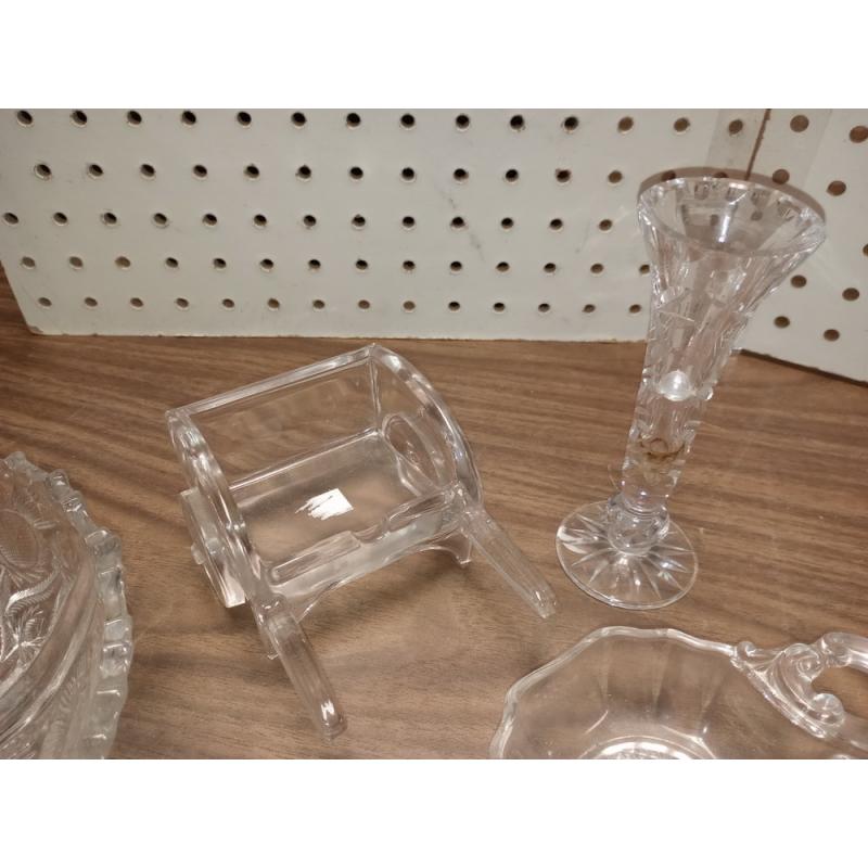 LOT OF 11 CUT GLASS DISHES, VASE AND DECOR