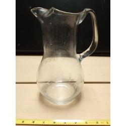 Mid Century Modern Glass Martini Pitcher Etched Floral Design 10" Tall