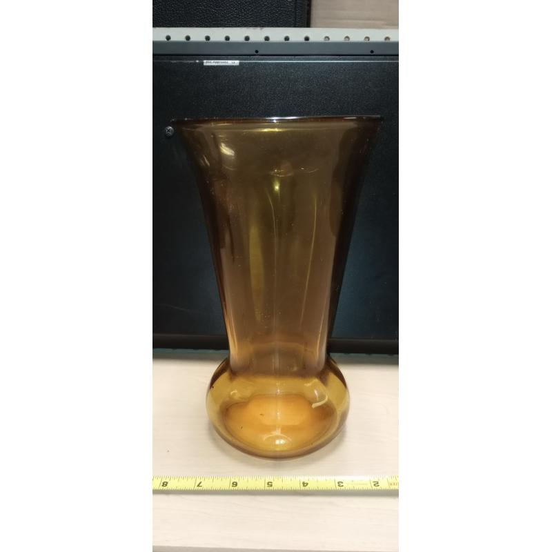 VINTAGE AMBER GLASS VASE - 9.75" Tall