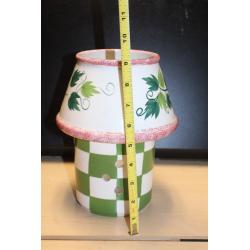 2 Piece Set Green Checkered Candle Holder And Topper 