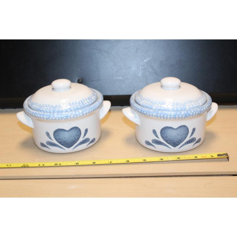 Corelle Blue Heart Spongeware Covered Stoneware Crock, Mini Casserole, Set of 2