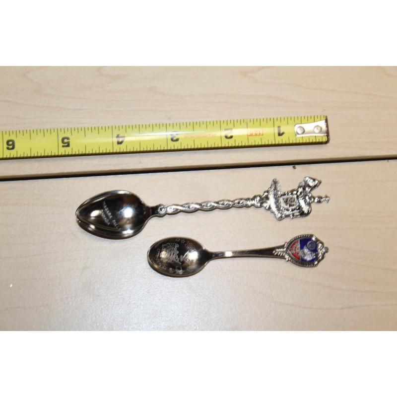 Set of FIVE nickel silver souvenir spoons