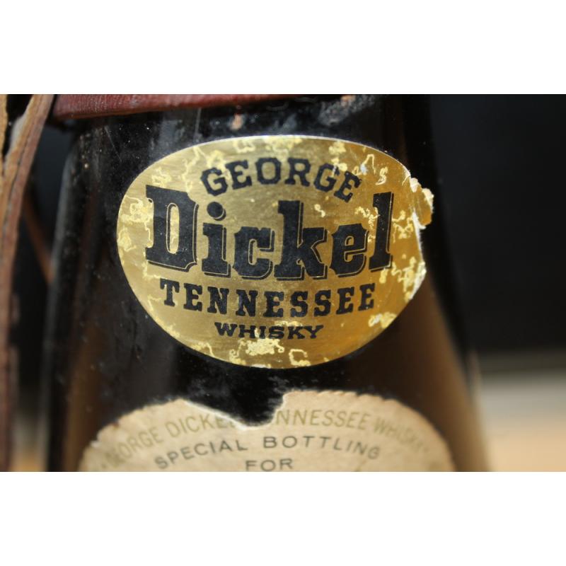 George Dickel Tennessee Souvenir Whiskey Bottle with Leather Harness Vintage '64