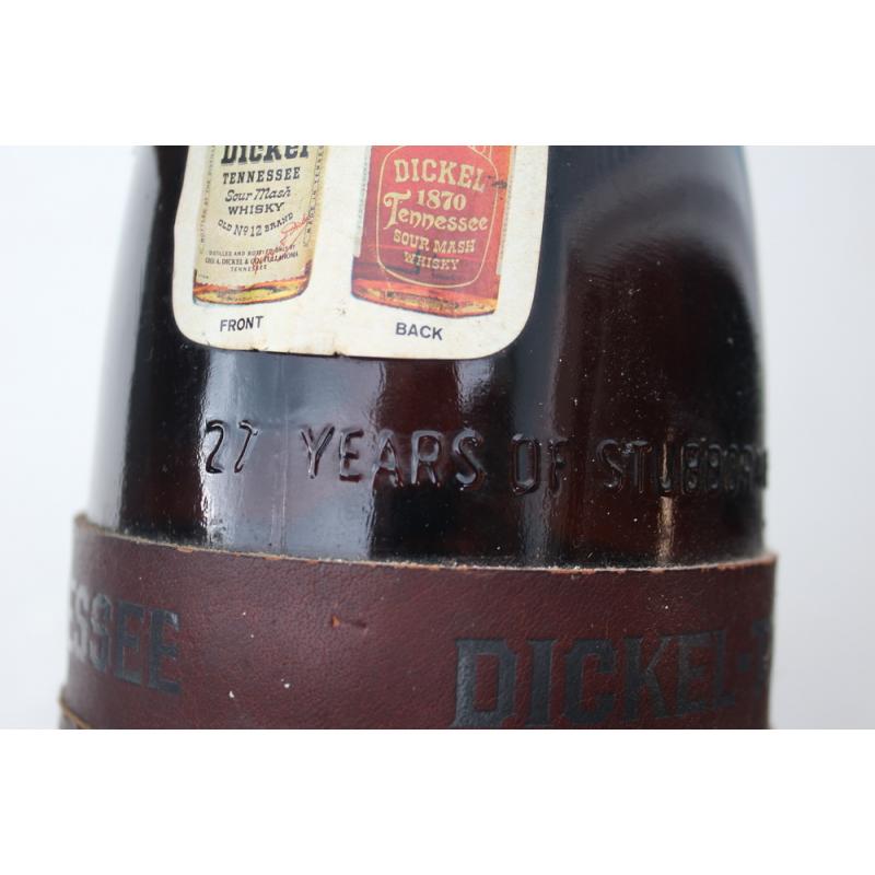 George Dickel Tennessee Souvenir Whiskey Bottle with Leather Harness Vintage '64