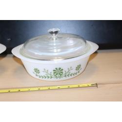 Vintage Glasbake ROUND Casserole Dishes With 1Lid - Green Flowers