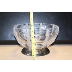 Vintage PM Italy Glass Serving Bowl Silver Plated Base 8.5 in Etched Bamboo
