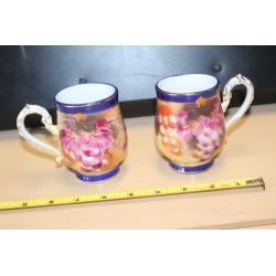 Limoges China Tankard Mugs Grapes & Floral oversized cups beautiful vintage