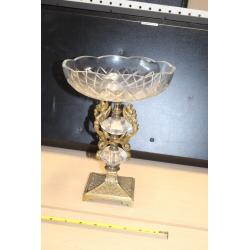 Vintage Metal and Glass Pedestal Bowl.