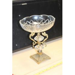 Vintage Metal and Glass Pedestal Bowl.