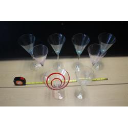 LOT OF 7 MARTINI GLASSES AND 1 WINE GLASS