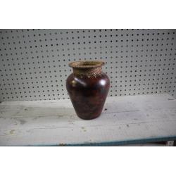Wicker Top Pottery Vase~ Brown Tones ~ Vintage Rustic Decor~Unique 