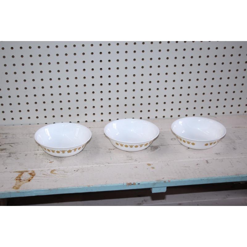 SET O 3 CORELLE BUTTERFLY GOLD CEREAL BOWLS