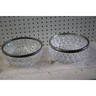 2 Pressed Glass Silver Color Metal Rim Nut Snack Bowls Serving Kitchen 