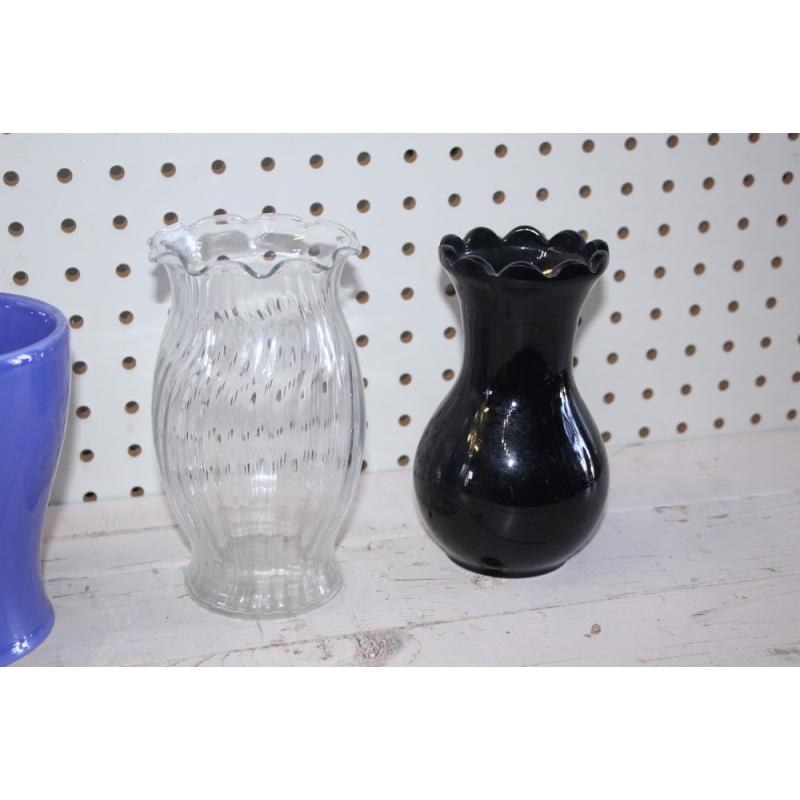 LOT OF 3 SMALL VASES BLUE , CUT GLASS AND VINTAGE BLACK AMETHYST