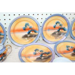 Vintage Luster Ware Orange & Blue Plates ETC. Hand Painted Japan 