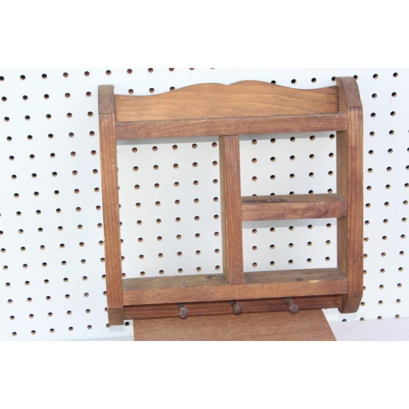 Vintage Wooden Shelf Wall Hanging w/Keyholder Pegs