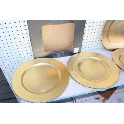  Set Of 4 Charger Plates 12" Gold With Original Box