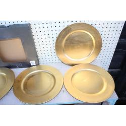  Set Of 4 Charger Plates 12" Gold With Original Box