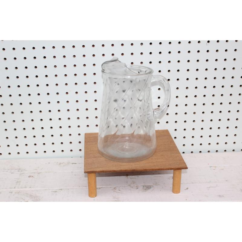 Vintage Clear Optic Swirl Glass Pitcher with Ice Lip 