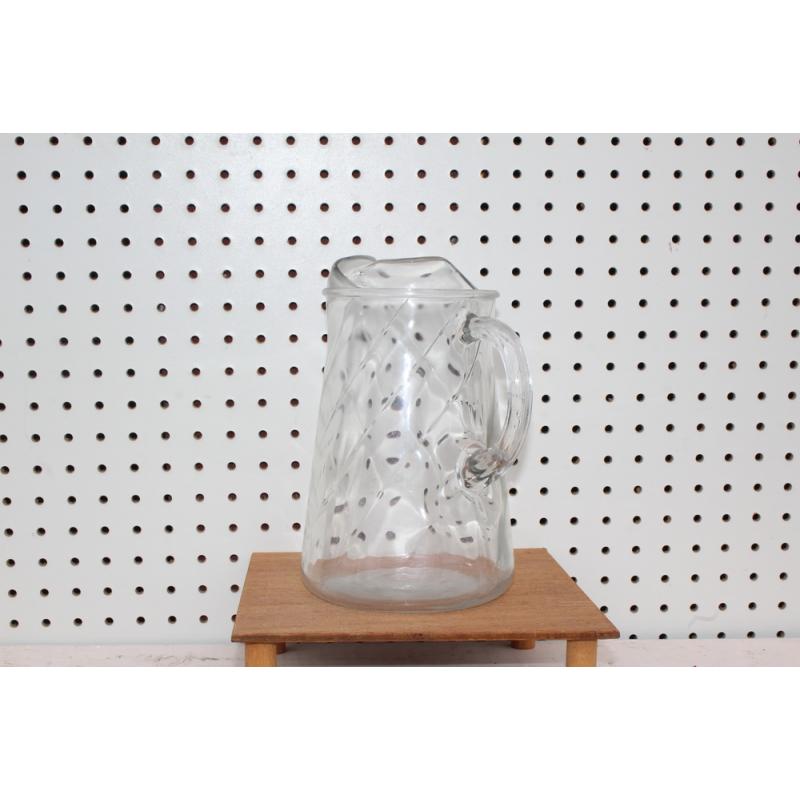 Vintage Clear Optic Swirl Glass Pitcher with Ice Lip 