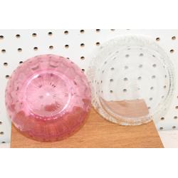 1 PINK SMALL GLASS DISH AND 1 CLEAR AVON GLASS DISH